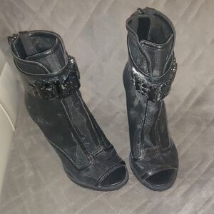 Karl Lagerfeld Black Peep-Toe Heeled Boots